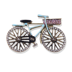 Blue Enamel & Cubic Zirconia 18K Gold-Plated Bicycle Brooch
