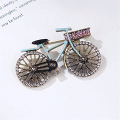 Blue Enamel & Cubic Zirconia 18K Gold-Plated Bicycle Brooch