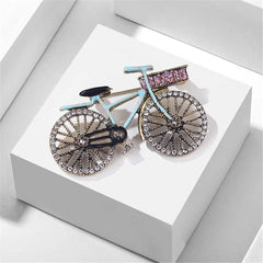 Blue Enamel & Cubic Zirconia 18K Gold-Plated Bicycle Brooch