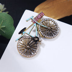 Blue Enamel & Cubic Zirconia 18K Gold-Plated Bicycle Brooch