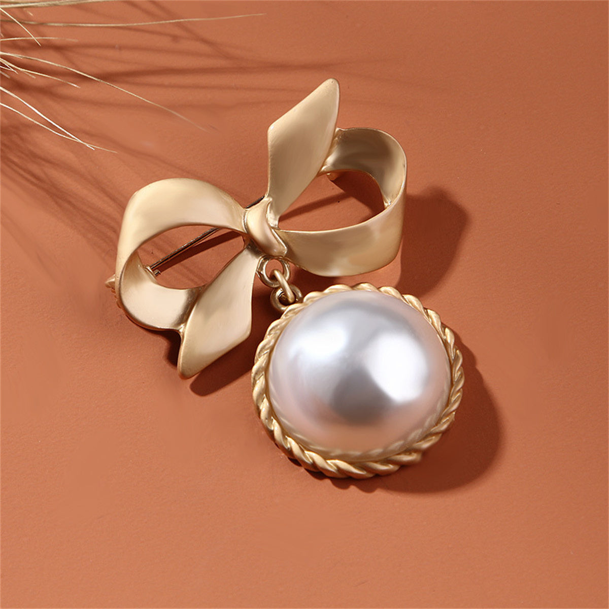 Pearl & 18K Gold-Plated Bow Brooch