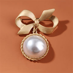 Pearl & 18K Gold-Plated Bow Brooch