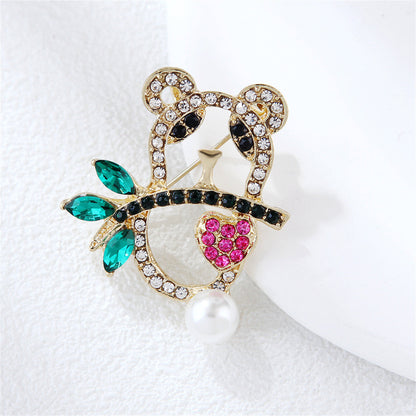 Crystal and Cubic Zirconia Pearl 18K Gold-Plated Openwork Panda Brooch, gold brooch pin, everyday style, styled look