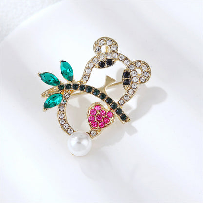 Crystal and Cubic Zirconia Pearl 18K Gold-Plated Openwork Panda Brooch, gold brooch pin, everyday style, side view
