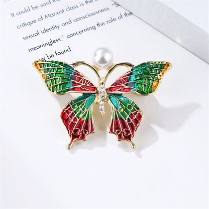 Pearl and Cubic Zirconia Multicolor Enamel 18K Gold-Plated Butterfly Brooch, gold brooch pin, lifestyle look