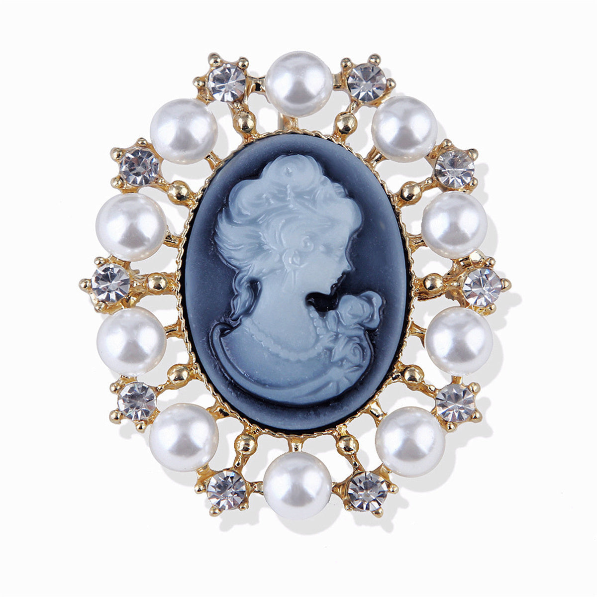 Cubic Zirconia & Pearl Resin 18K Gold-Plated Queen Cameo Brooch