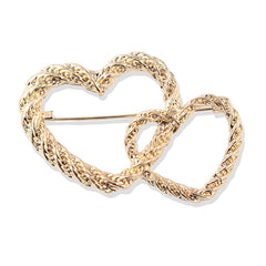18K Gold-Plated Double Openwork Heart Brooch