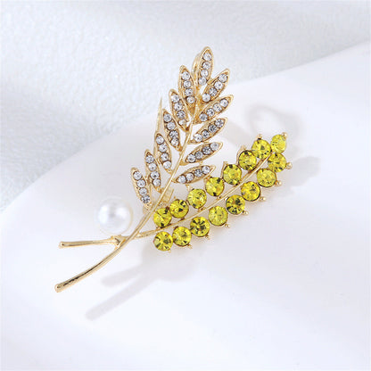 Cubic Zirconia and Pearl 18K Gold-Plated Wheat Brooch, gold brooch pin, dainty minimalist design, styled look