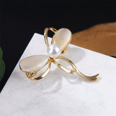 Pearl & Cats Eye 18K Gold-Plated Bow Brooch