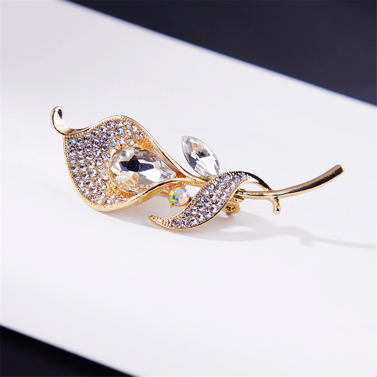 White Cubic Zirconia & Crystal 18K Gold-Plated Lily Brooch