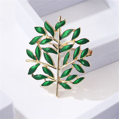 Green Enamel & 18K Gold-Plated Tree Brooch