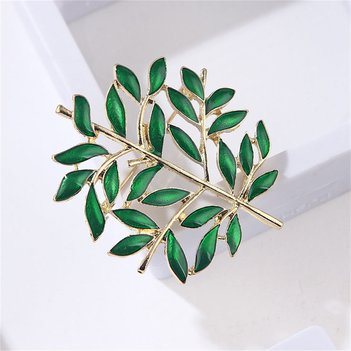 Green Enamel & 18K Gold-Plated Tree Brooch