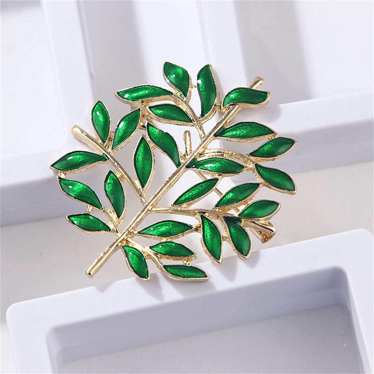 Green Enamel & 18K Gold-Plated Tree Brooch