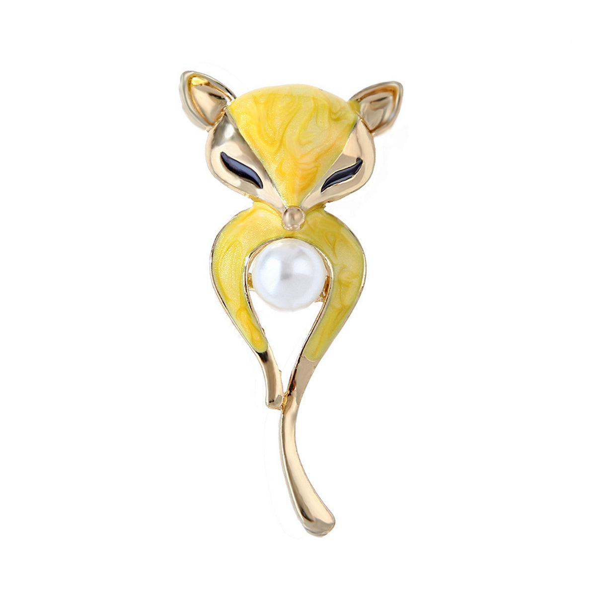 Pearl and Enamel 18K Gold-Plated Fox Brooch, gold brooch pin, elegant gift for her, lifestyle look