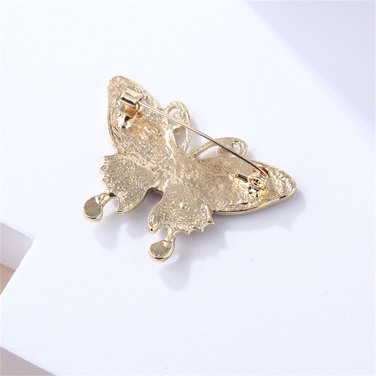 White Enamel & Cat Eye 18K Gold-Plated Butterfly Brooch