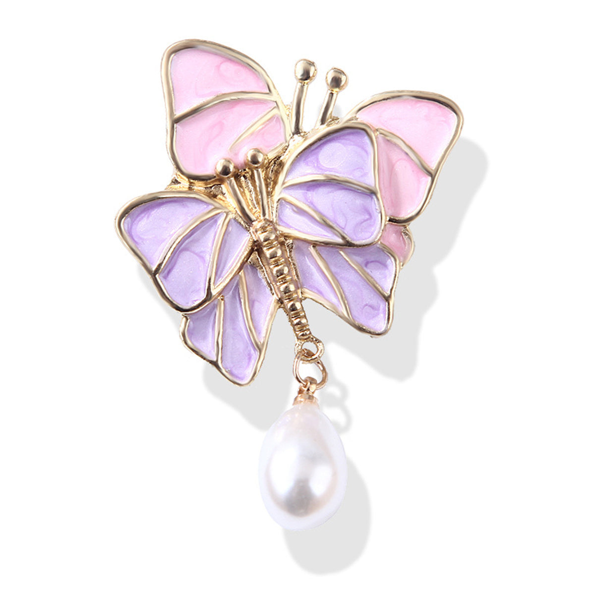 Pink & Purple Enamel Double Butterfly Brooch