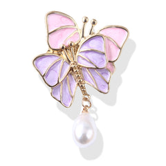 Pink & Purple Enamel Double Butterfly Brooch