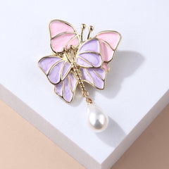 Pink & Purple Enamel Double Butterfly Brooch