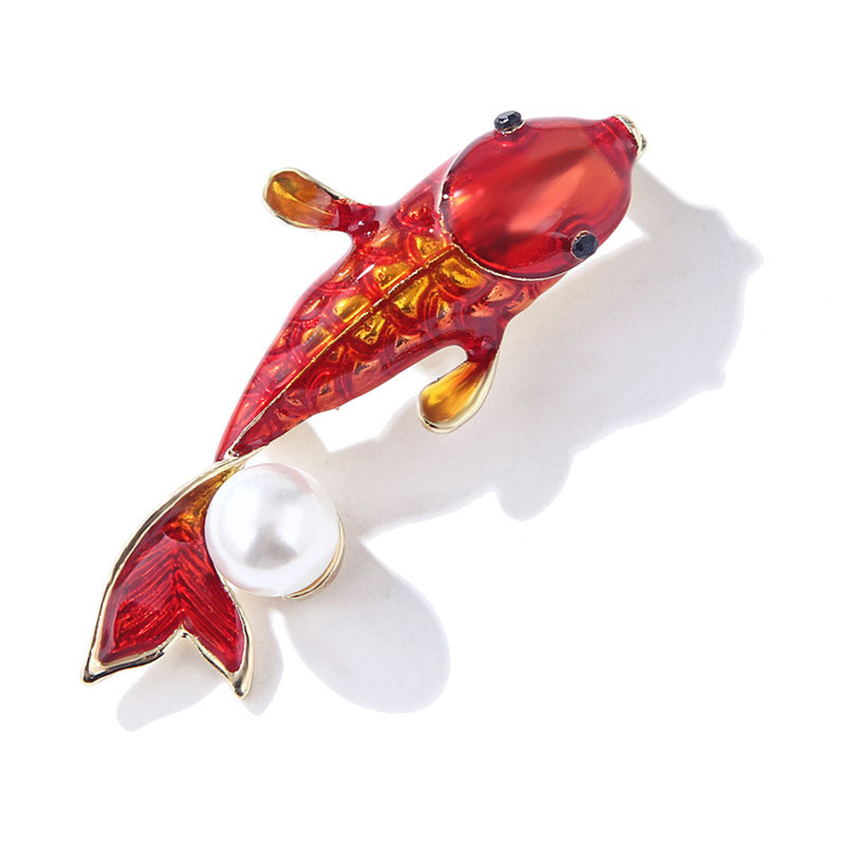 Pearl & Red Enamel 18K Gold-Plated Goldfish Brooch