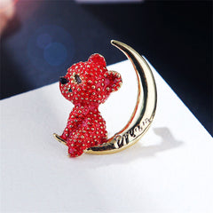 Red Enamel & 18K Gold-Plated Moon Bear Brooch