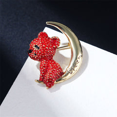 Red Enamel & 18K Gold-Plated Moon Bear Brooch