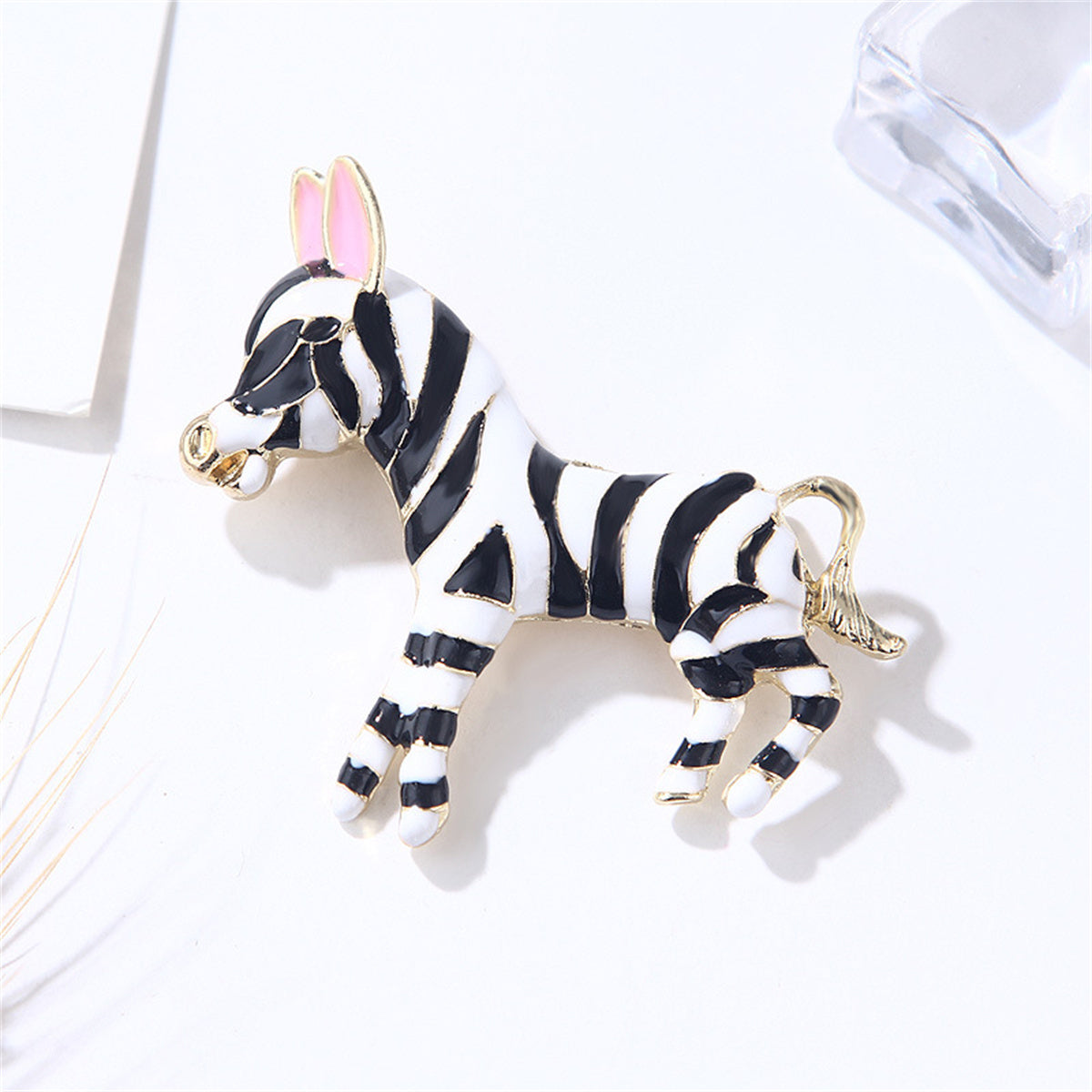 Black & White Enamel Zebra Brooch