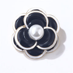 Pearl & Black Enamel 18K Gold-Plated Flower Brooch