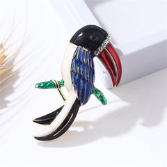 Cubic Zirconia & Blue Enamel Parrot Brooch