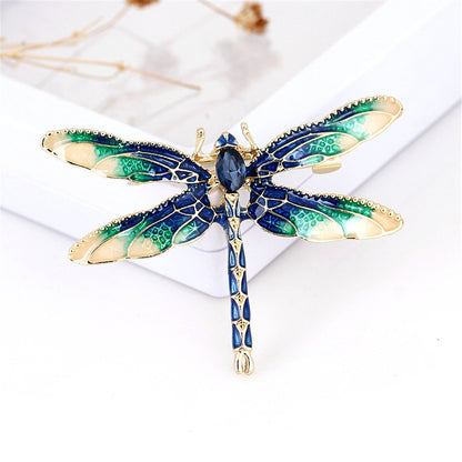 Blue Crystal and Enamel 18K Gold-Plated Dragonfly Brooch, gold brooch pin, botanical inspired, lifestyle look
