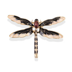 Black Enamel & Crystal 18K Gold-Plated Dragonfly Brooch