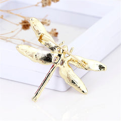 Black Enamel & Crystal 18K Gold-Plated Dragonfly Brooch