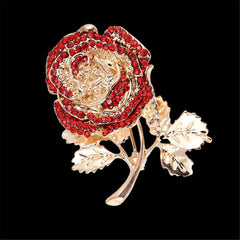 Red Cubic Zirconia & 18K Gold-Plated Rose Brooch