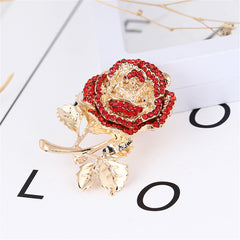 Red Cubic Zirconia & 18K Gold-Plated Rose Brooch