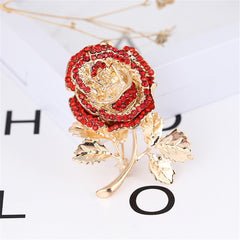Red Cubic Zirconia & 18K Gold-Plated Rose Brooch