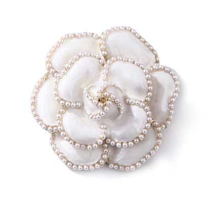 White and Pearl Camellia Brooch, brooch pin, elegant gift for her, front view