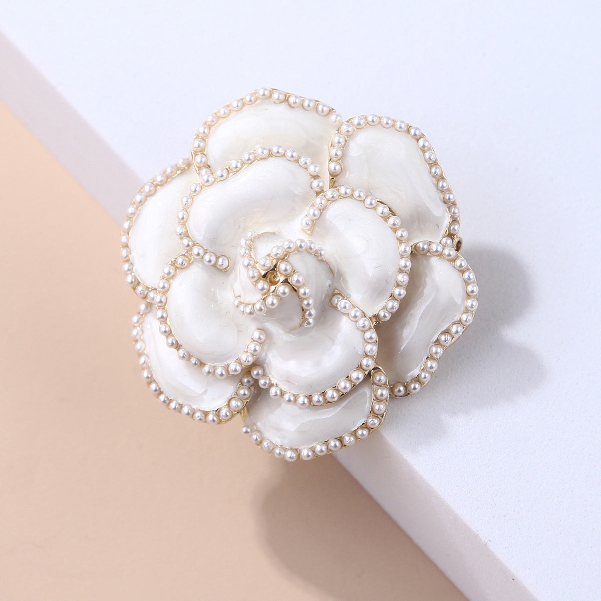 White and Pearl Camellia Brooch, brooch pin, elegant gift for her, detail close-up
