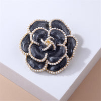 Black & Pearl Camellia Brooch