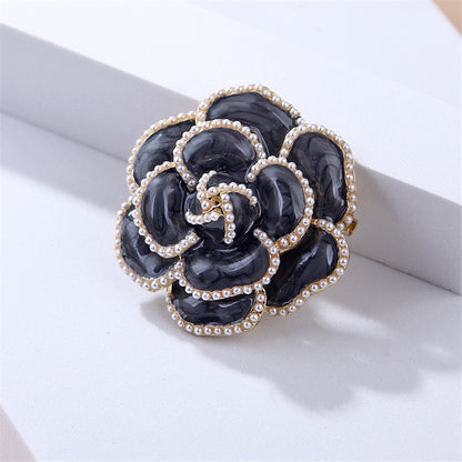 Black and Pearl Camellia Brooch, brooch pin, elegant gift for her, detail close-up