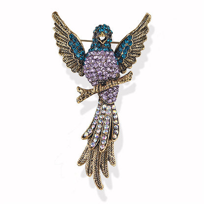 Purple Cubic Zirconia and 18K Gold-Plated Eagle Brooch, gold brooch pin, vintage-inspired design, front view