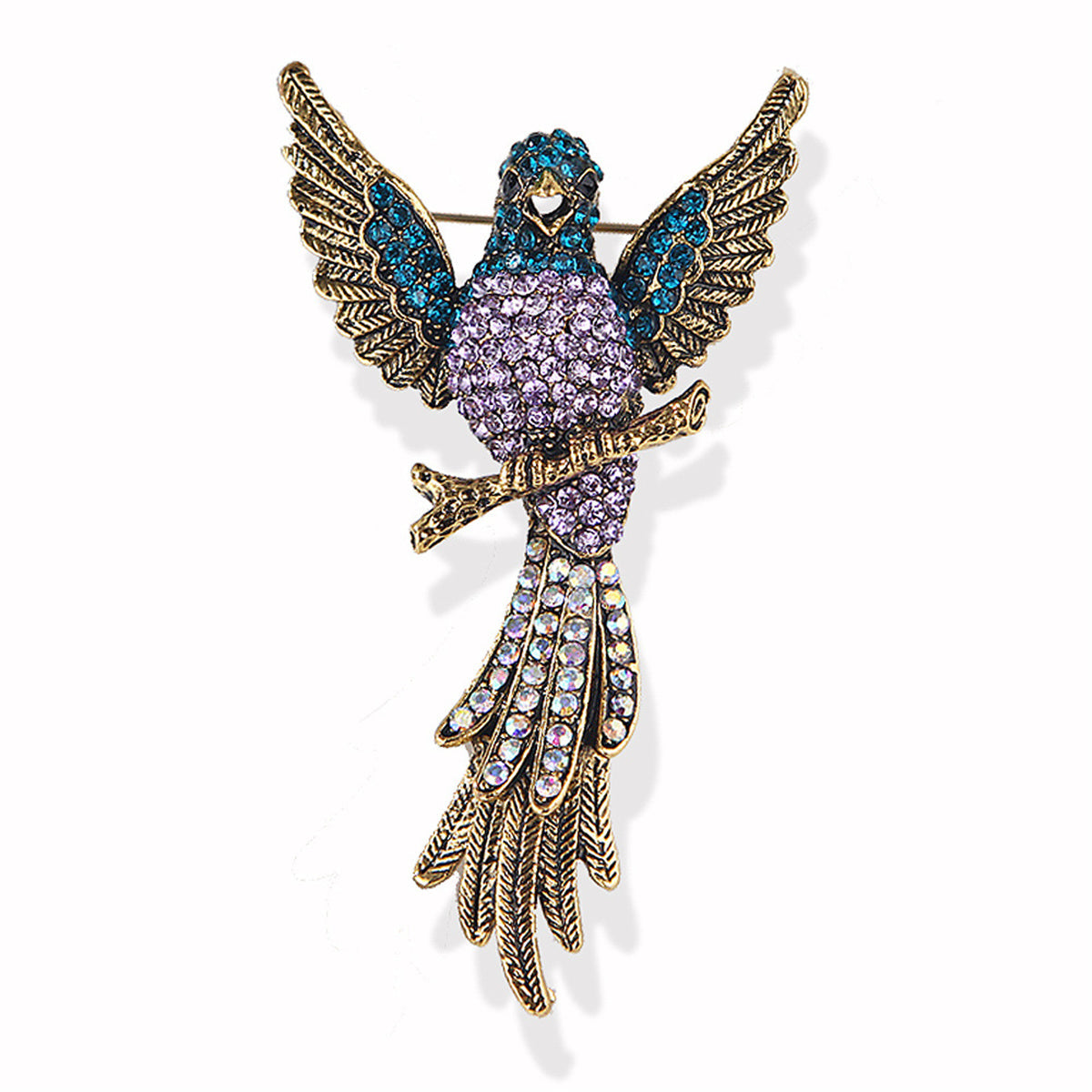 Purple Cubic Zirconia & 18K Gold-Plated Eagle Brooch