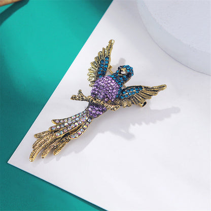 Purple Cubic Zirconia and 18K Gold-Plated Eagle Brooch, gold brooch pin, vintage-inspired design, side view