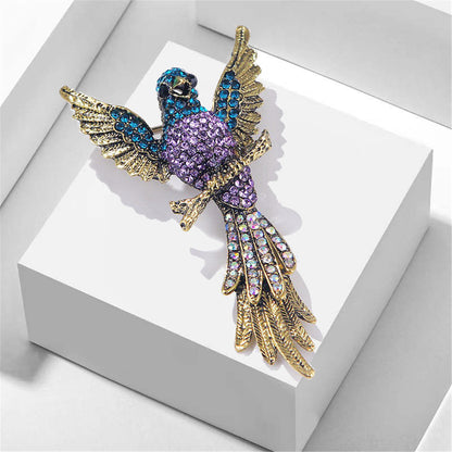 Purple Cubic Zirconia and 18K Gold-Plated Eagle Brooch, gold brooch pin, vintage-inspired design, detail close-up