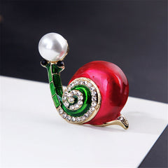 Pearl & Cubic Zirconia Enamel 18K Gold-Plated Snail Brooch