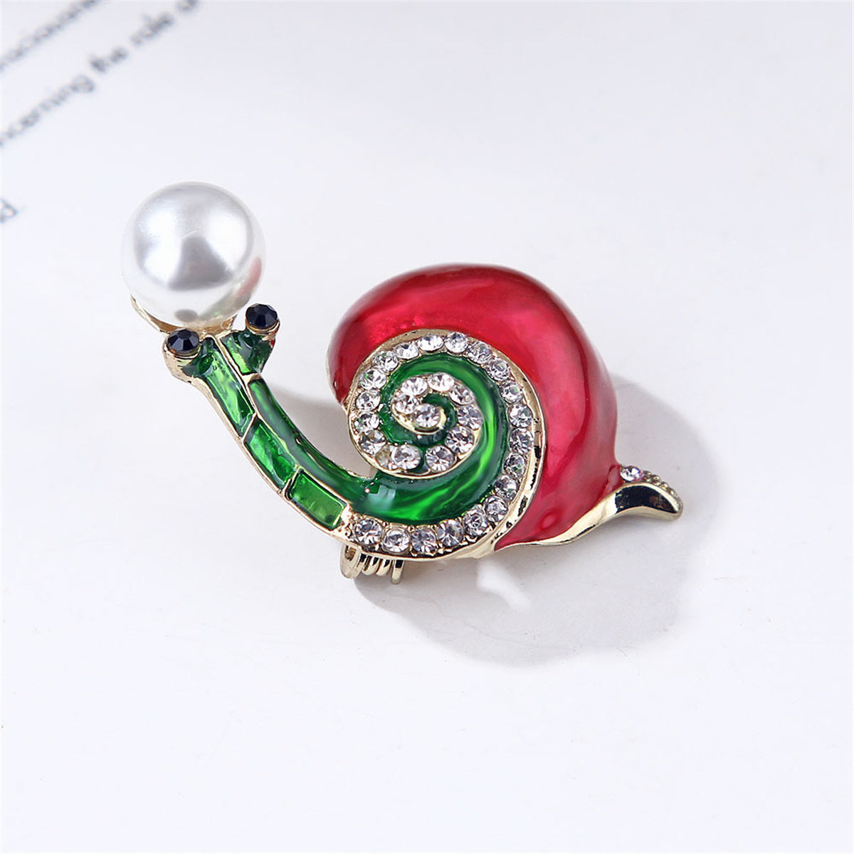Pearl & Cubic Zirconia Enamel 18K Gold-Plated Snail Brooch
