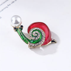 Pearl & Cubic Zirconia Enamel 18K Gold-Plated Snail Brooch