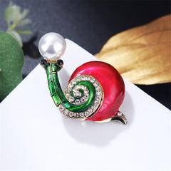 Pearl & Cubic Zirconia Enamel 18K Gold-Plated Snail Brooch