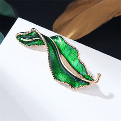 Green Enamel & 18K Gold-Plated Leaf Brooch
