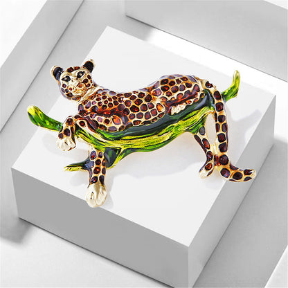 Green Enamel and 18K Gold-Plated Leopard Brooch, gold brooch pin, elegant gift for her, side view