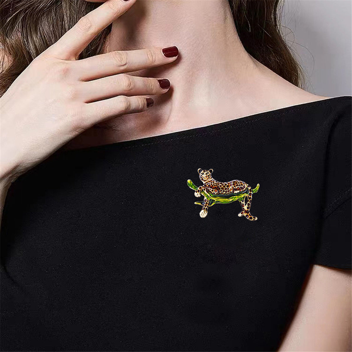 Green Enamel and 18K Gold-Plated Leopard Brooch, gold brooch pin, elegant gift for her, styled look