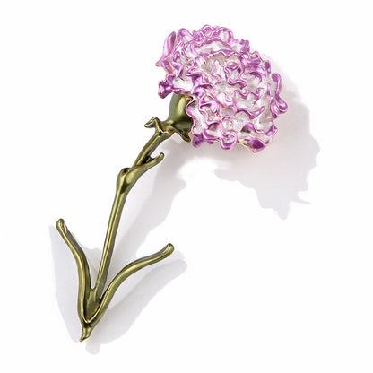 Pink Enamel and 18K Gold-Plated Carnation Brooch, gold brooch pin, vintage-inspired design, front view